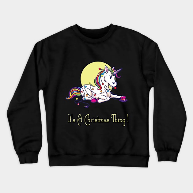 Unicorn Christmas Lights Crewneck Sweatshirt by Design Seventytwo